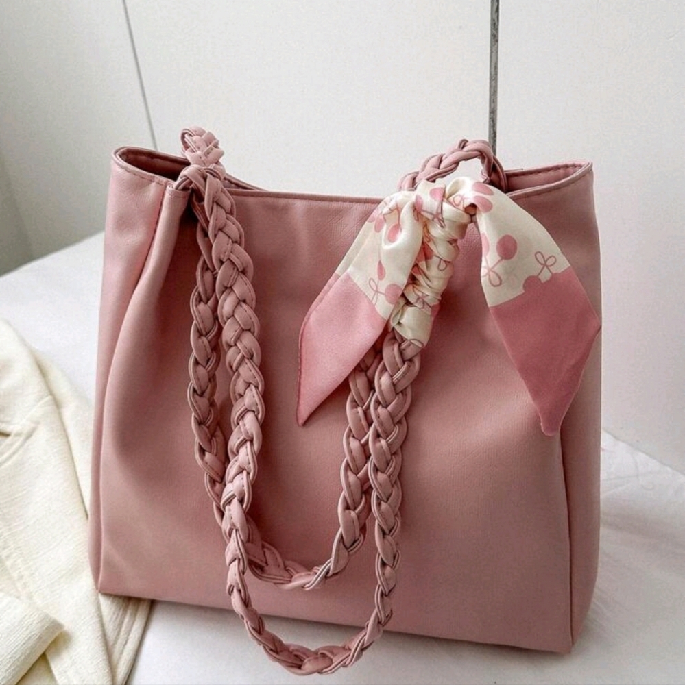 Solid Color Minimalist Large Capacity Braided Straw Shoulder Bag, Lightweight Ca